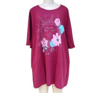 NWT Modern Lux Floral Sun Graphic T-Shirt Burgundy - Size 1X / 2X